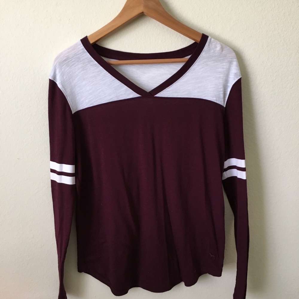 VS PINK XS Burgundy/White Long Sleeve Shirt